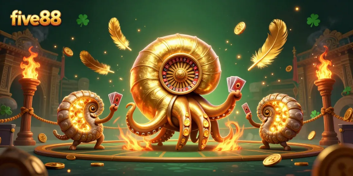 Experience thrilling gameplay with five88's 3D nautilus and festive casino elements.