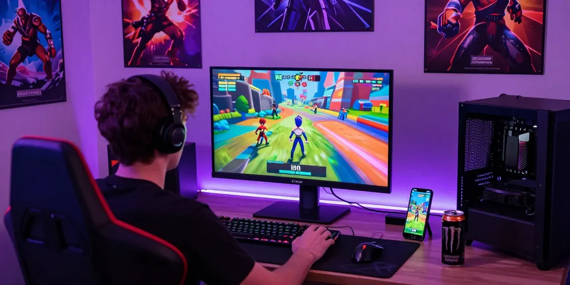 Engaging scene of a player enjoying html porn games on a colorful monitor, showcasing immersive adult gaming atmosphere.