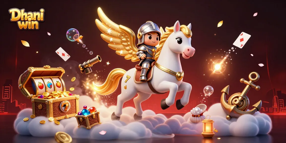 Dhani win elevates excitement with a celestial knight and dynamic casino elements in ultra-detailed illustration.
