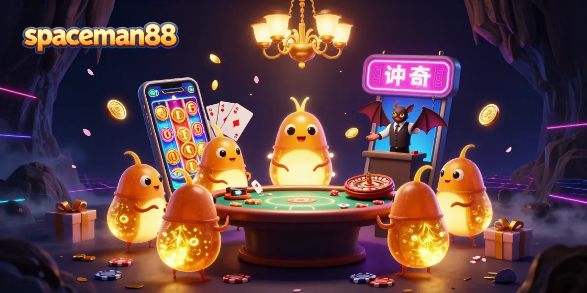 Experience the vibrant cave casino ambiance with spaceman88, illuminated by glowworms and a bat dealer.