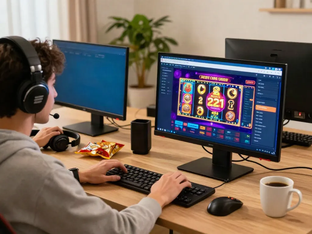 Engaged player enjoying online credit card casinos with vibrant gaming interface.