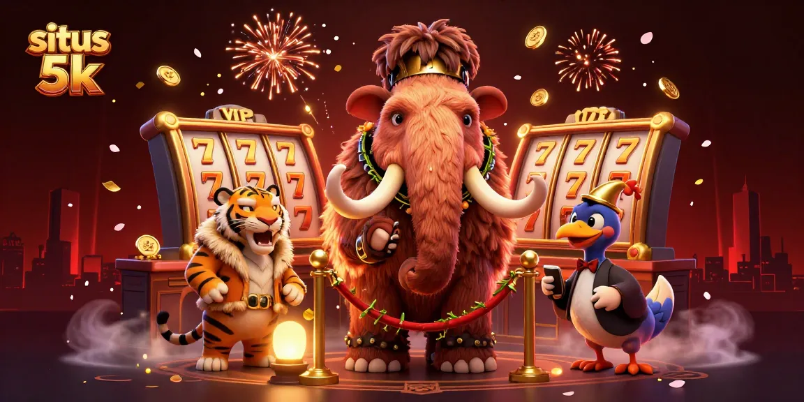 Experience the excitement of situs 5k with a lively 3D casino scene featuring vibrant characters and engaging slot elements.