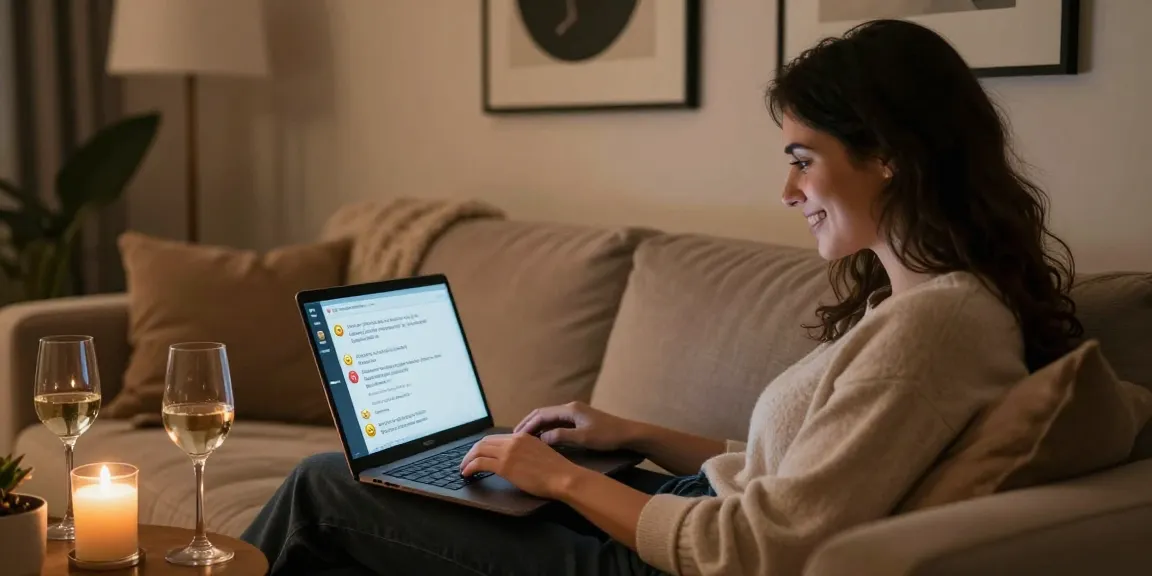 Couple enjoying an ai sex chat while relaxing on a cozy couch with romantic atmosphere.