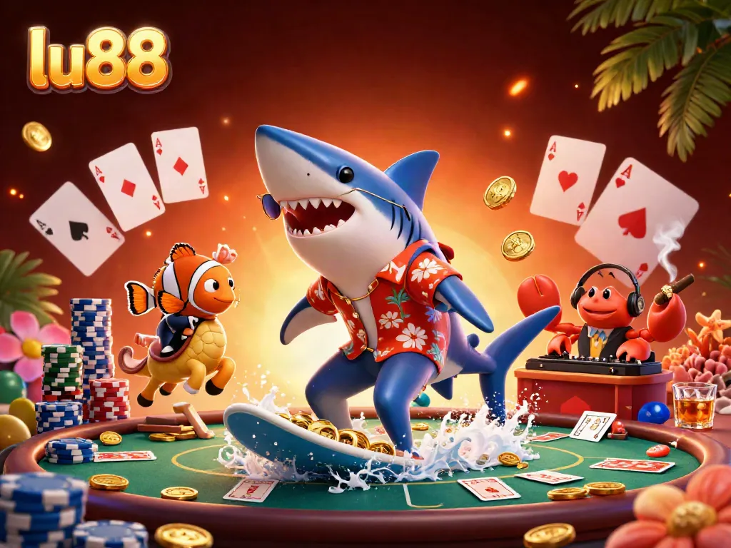 Play exciting games at lu88 with a vibrant underwater scene featuring characters celebrating winnings.