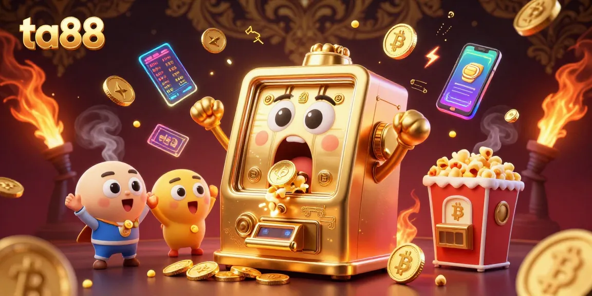 Celebrate your jackpot wins at ta88 with a enchanted 3D slot machine surrounded by gleaming coins.