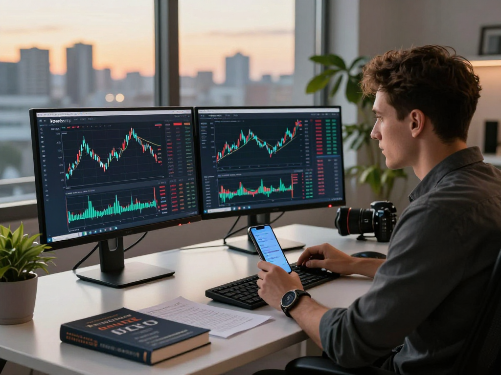 Traders engaged in Kyber-Swap cryptocurrency exchange activities at a modern office desk