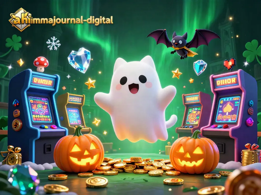 Play exciting games with ahimajournal-digital's friendly ghost cat and vampire bat in a haunted casino scene.