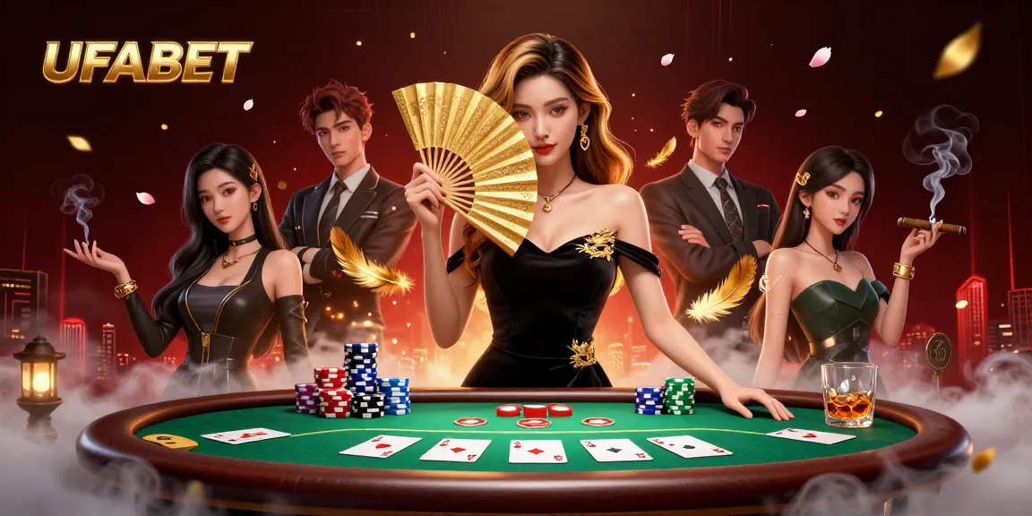 Experience thrilling gameplay at UFABET with poker tables showcasing colorful chips and dynamic gaming elements.
